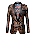 Miniatyrbillede 1 af 3: Herre Blomstret Revers Blazer Jakkesæt Print Dinner Smokingjakke brown l