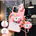 Miniatyrbild 2 av 4: Enhörningsfodral för iPhone 14 Pro Max 6.7 med snöre, 3D tecknad design söt elastisk kickstand Pro Maxtective fodral, iPhone 14 Pro Max Kawaii mode