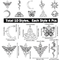 Miniatyrbillede 2 af 5: 40 STK. 10 STYLES Gotiske Charms Tarot Charms Bulk Goth Tibetansk Antik Sølv Møl Sommerfugl Kranie Månefase Slange Magisk Charm Bulk til Smykkefremstilling