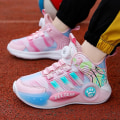 Miniatyrbilde 5 av 5: Basketballsko for gutter, høyt overdel, pustende sportsko, sklisikre, trendy sneakers 3F299 Pink EU 38