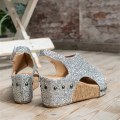Miniatyrbillede 3 af 5: Sandaler Damer Tyk Sål Retro Sandaler Damer Sequin Nitter Velcro Sandaler Silver EU 41