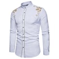 Miniatyrbillede 1 af 2: Herre Broderet Langærmet Slim Fit Button Down Casual Party Skjorte White M