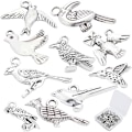 Miniatyrbild 5 av 5: 80 st Fågelberlocker 10 Stilar Kolibri 3D Djur Legering Papegoja Emaljhängen för Smyckestillverkning Antik Silver