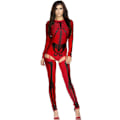 Miniatyrbillede 1 af 4: Halloween Dame Skelet Bodysuit, 3d Cosplay Skelet Kostume Jumpsuit Red