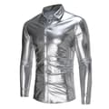 Herr glänsande slim fit långärmad nattklubbskjortor Silver L
