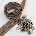 Miniatyrbilde 1 av 5: #5 Antikk Messing Metallisk Nylon Glidelås På Meteren Bulk 10 Meter (brun Tape Med 25 stk Messing Glidere For DIY Sy Skredder Håndverk Veske(brun)