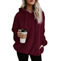 Miniatyrbillede 1 af 5: Blød Fuzzy Sweatshirt til Kvinder - Efterår & Vinter - Varmt Lynlås-Hoodie Trøje 4XL Wine Red