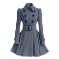 Miniatyrbild 1 av 5: Dam vinterrockar dubbelknäppt elegant vintage mode filt trenchcoat M Gray