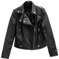 Miniatyrbillede 1 af 5: Dame Pu Casual Biker Jakke Kunstlæder Tynd Punk Mode Overtøj Sort M