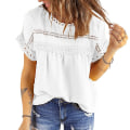 Miniatyrbillede 1 af 5: Dame Sommer Toppe Blonde Hæklet Kortærmet Skjorter Casual Bluser White M