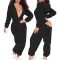 Miniatyrbillede 1 af 5: Dame Sexet Dyb V-hals Bodycon Jumpsuit Pyjamas Langærmet Romper Nattøj Black XL