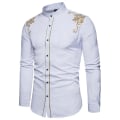 Miniatyrbilde 1 av 2: Langermet, brodert slim fit skjorte med knapper for menn, for fritid og fest White L