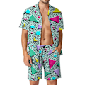 Miniatyrbillede 1 af 5: Herre 2-delt linned sæt strandtøj skjorte med knapper og shorts Q3 XL
