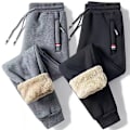 Miniatyrbild 1 av 6: Mäns Joggingbyxor Fleecefodrade Vinter Casual Varma Termiska Byxor med Snörning i Midjan för Män Sweatpants med Fickor med Blixtlås Tjocka Spårbyxor grå M