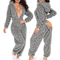 Miniatyrbild 1 av 5: Kvinnors sexiga djup V-ringad bodycon jumpsuit pyjamas långärmad romper nattkläder Grey M