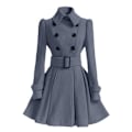 Miniatyrbild 1 av 5: Dam vinterrockar dubbelknäppt elegant vintage mode filt trenchcoat XL Gray