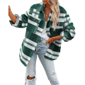 Miniatyrbilde 2 av 4: Kvinner Casual Rutete Langærmet Skjorter, Flanell Shacket Skjortejakker Green XL