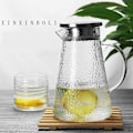 Miniatyrbillede 2 af 5: 1,9 Liter Diamantmønstret Glaskande Med Låg Og Hældetud - Varmebestandig Vandkande Til Varmt/koldt Vand, Iste Og Juice Drikkevarer