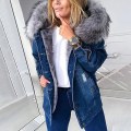 Miniatyrbild 4 av 5: Snygg Parka Retro Plysch Krage Denim Jackor Mode Fleece Fodrad Varm Mid-length 5XL Gray