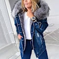 Miniatyrbilde 4 av 5: Stilig Parka Retro Plysjkrage Denimjakker Mote Fleeceforet Varm Mellomlang L Blue