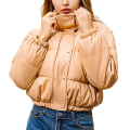 Miniatyrbillede 1 af 5: Læderfrakke Stand Collar Windbreaker Efterår Og Vinter Foret Frakke Til Kvinder XL Khaki