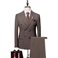 Pikkukuva 1 / 5: Miesten Ruudullinen 3-osainen Puku Slim Fit, Kaksoisrintainen Ruudullinen Pukusetti Coffee M