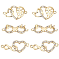 Miniatyrbillede 1 af 5: 6 stk. Zirconia Hjerte Vedhæng Charms Infinity Cubic Zirconia Charm Link med Klar Krystal Sten Hjerte Messing Charm Guldbelagte Charms Links til Smykker