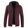 Miniatyrbilde 1 av 5: Casual strikket hettegenser for menn med glidelås, fleece, lange ermer, varmende genser for vinteren 3XL Wine Red