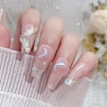 Miniatyrbild 2 av 2: 1200 st vita nageldekorationer platta måne/ovala former 3d nageldekorationer material utsmyckningar för nagelkonst diy hantverkstillbehör 3.5*6MM