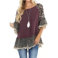 Miniatyrbillede 1 af 5: Dame Casual Leopard Blomsterprint T-shirts med Halvlange Ærmer Purple M