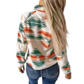 Miniatyrbilde 3 av 5: Fleecejakke for kvinner, Western Aztec-trykk, lange ermer, trykknapper, Shacket-jakker Grey 2XL