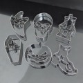Miniatyrbild 2 av 5: 6 st/set Halloween kakform i rostfritt stål, enkel att lossa, tryck på DIY pumpa spöke skalle kexform, bakformssats, köksbakningsverktyg, mycket bra Silver