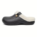 Miniatyrbillede 1 af 7: Hyggelige Vandtætte Hjemmesko Anti-skrid Slip-on Sko Indendørs Til Mænd Vinter Sko Fuzz-forede Træsko black EU39 40
