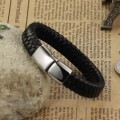 Miniatyrbillede 2 af 5: Punk armbånd til mænd læder flettet rustfrit stål magnetisk spænde vintage afslappet herre 20.5cm