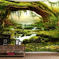 Miniatyrbild 3 av 5: (200 X 150 Mm) Väggbonad - Psykedelisk Skog - Klart Solljus - Väggbonad - Landskap - Bohémisk Djungel - Väggkonst - Dekor