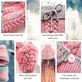 Miniatyrbillede 3 af 5: Halssæt til kvinder, pink strikkede vinter pompon huer halstørklæder med maske, tykt termisk pige dame hue halsvarmer sæt til jule fødselsdagsgaver