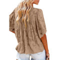Miniatyrbilde 2 av 5: Kvinners V-hals Chiffon Trykte V-hals Avslappede Bluse Skjorte Topper Khaki 3XL