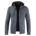 Miniatyrbilde 3 av 5: Casual strikket hettegenser for menn med glidelås, fleece, lange ermer, varmende genser for vinteren 4XL Dark Grey