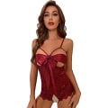 Miniatyrbilde 1 av 5: Dame Self Knot Front Teddy Undertøy, Ett Stykke Blondebody Red L