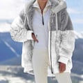 Miniatyrbillede 4 af 5: Fleece Hættefrakke til Kvinder Langærmet Lynlås Lomme Hætte Holder Varmen i Det Kølige Vejr 2XL Gray