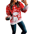 Miniatyrbillede 3 af 5: Juletrøje til Kvinder Crewneck Sjov Snemand Grafisk Sweatshirt Red M