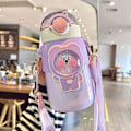 Miniatyrbillede 1 af 5: Kawaii Vandflaske med Sugerør, Søde Vandflasker med 3d Kawaii Sticker, Rustfri Stål Vandflaske 600ml (lilla)