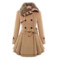 Miniatyrbillede 1 af 5: Dame Dobbeltradet Vinterjakke Vintage Mode Trenchcoat Ensfarvet L Camel