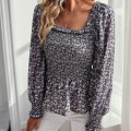 Miniatyrbillede 3 af 5: Firkantet Halsudskæring Pullover Top Komfortabel Og Charmerende Top Egnet Til Strandtøj XL Blue