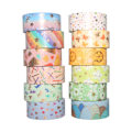 Miniatyrbillede 1 af 5: Washi tapet, 12 ruller Washi tape sæt dekorativ Washi tape sød guldfolie blomst dekorativ maskeringstape scrapbooking tape