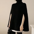 Miniatyrbillede 4 af 5: Dame Mode Kappe Toppe Med Høj Krave Basic Daglig Strik Sweater Cape Stil L Gray