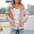 Miniatyrbillede 4 af 5: Kort Vinter Cardigan til Kvinder Langærmet Plys Frakke Med Dobbelte Lommer Ensfarvet XL Caramel Color
