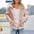 Pikkukuva 4 / 5: Naisten lyhyt talvineuletakki, pitkähihainen, pehmoinen takki, jossa on kaksoistaskut, yksivärinen 5XL Caramel Color
