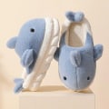 Miniatyrbillede 2 af 9: Søde Haj Hjemmesko Skridsikre Slip-on Sko Indendørs Til Mænd Bløde Plys Hyggelige Vintersko blue EU40 41