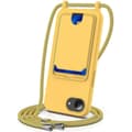 For iPhone 16e Deksel Flytende Silikon Kortholder Bakside Telefondeksel med Lanyard Yellow